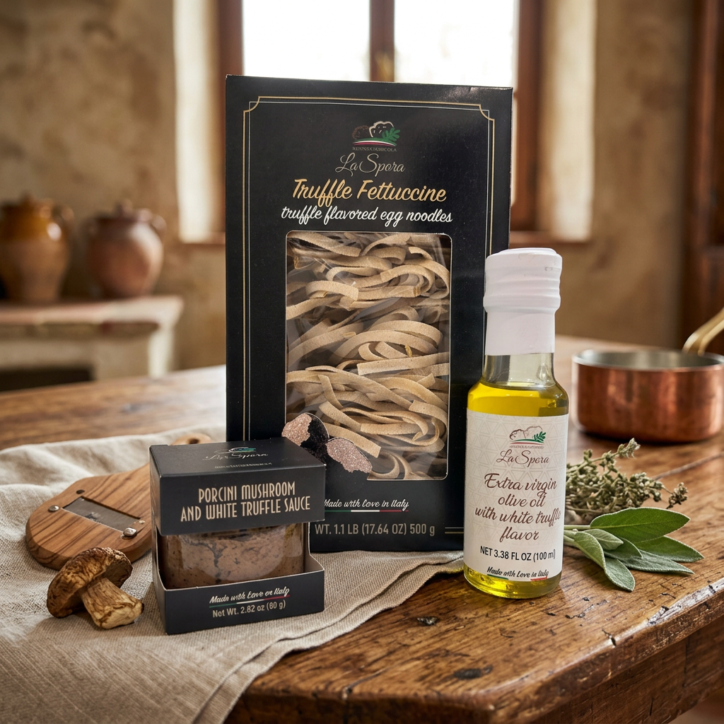 Fettuccine Truffle Set — Artisan Pasta, White Truffle Olive Oil & Porcini Truffle Sauce La Spora