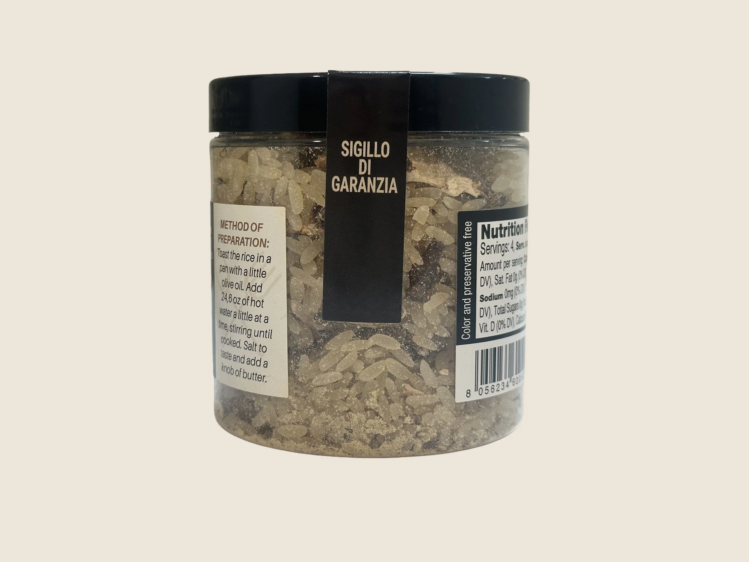 Truffle and porcini risotto finished with butter and Parmigiano-Reggiano