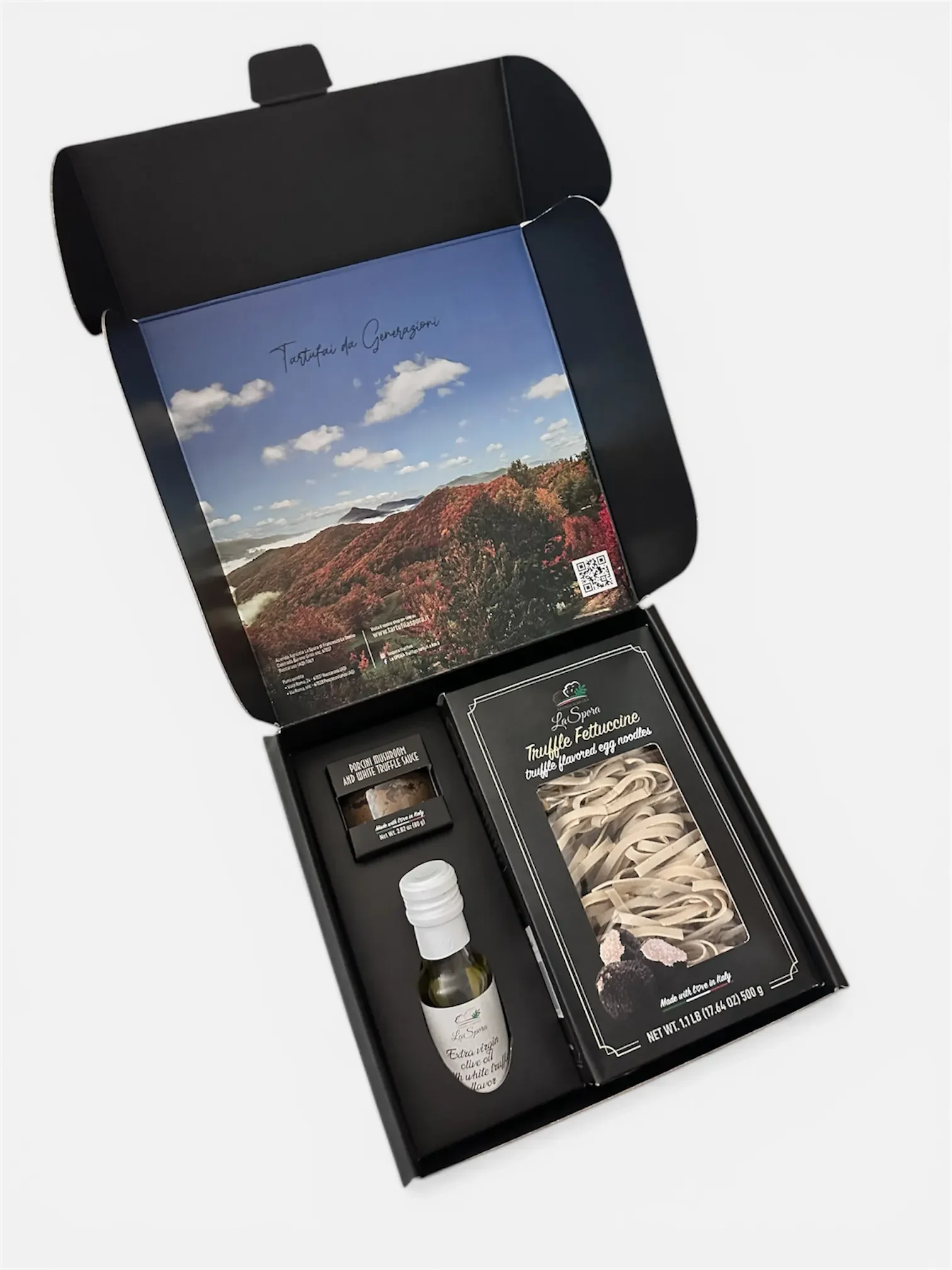Prime Truffle Fettuccine Truffle Gift Set — Truffle Egg Fettuccine, White Truffle EVOO, Porcini White Truffle Sauce