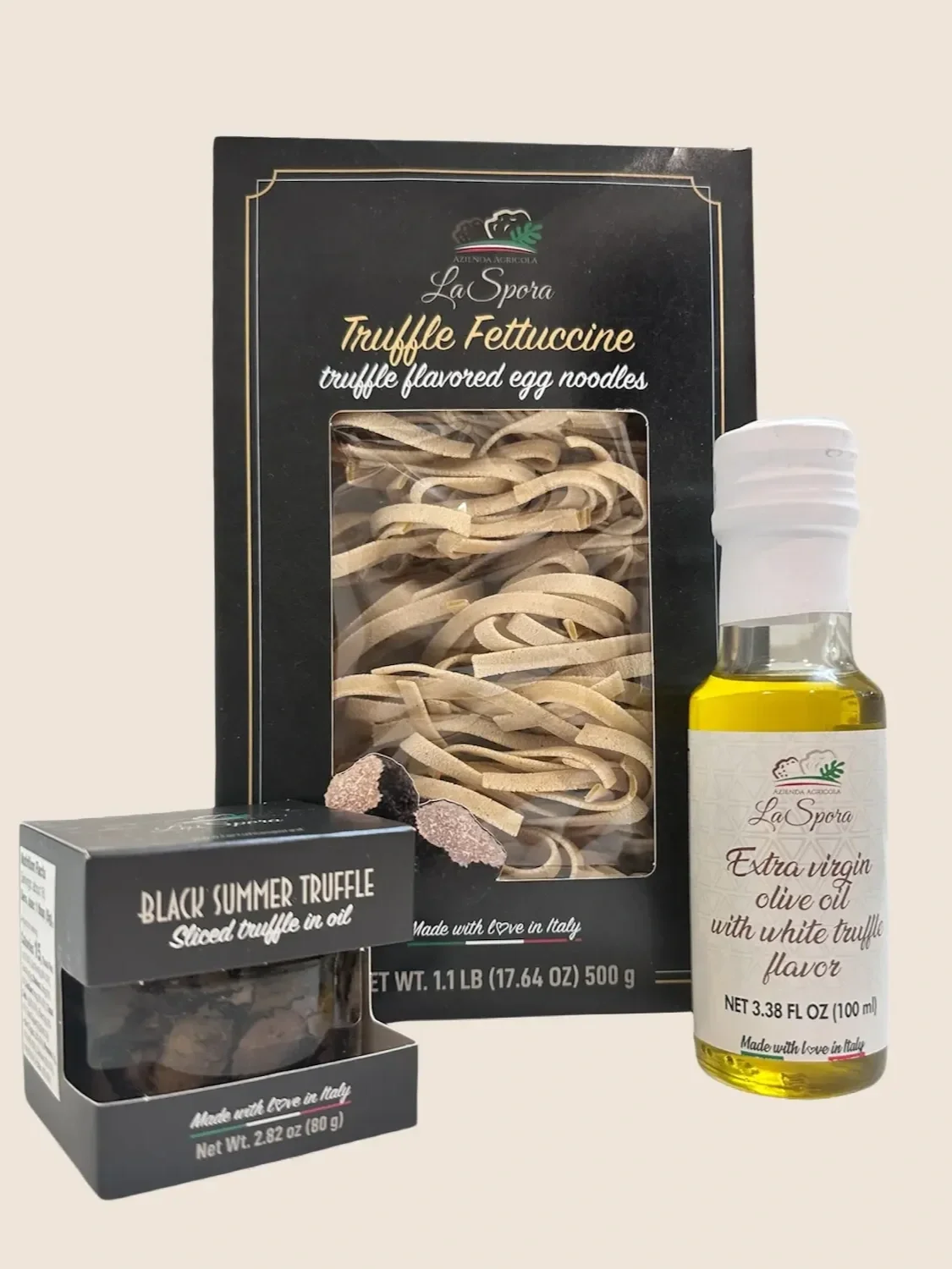 Italian Truffle Pasta Gourmet Kit — Fettuccine + White or Black Truffle Oil + Sliced Black Summer Truffle