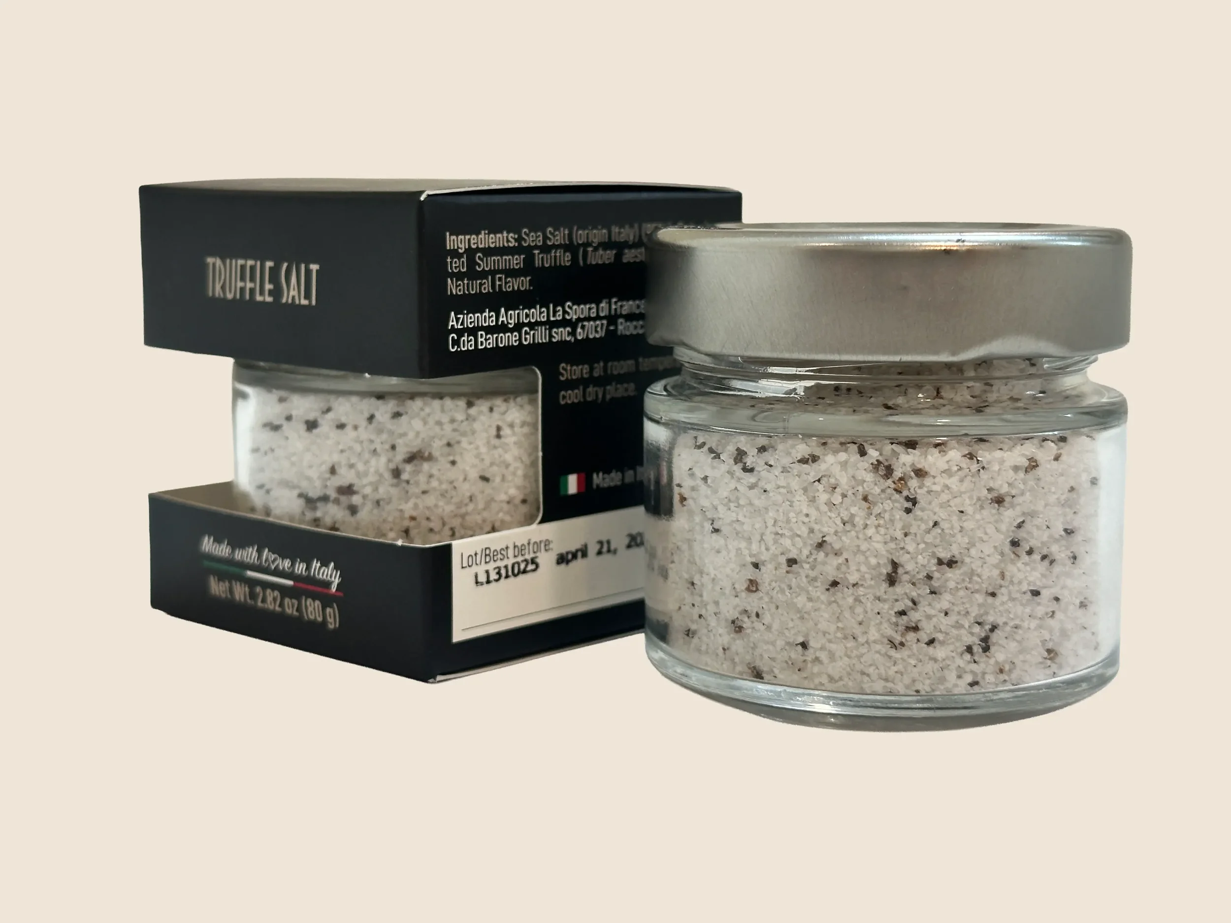Close‑up of black truffle salt crystals infused with real truffle aroma