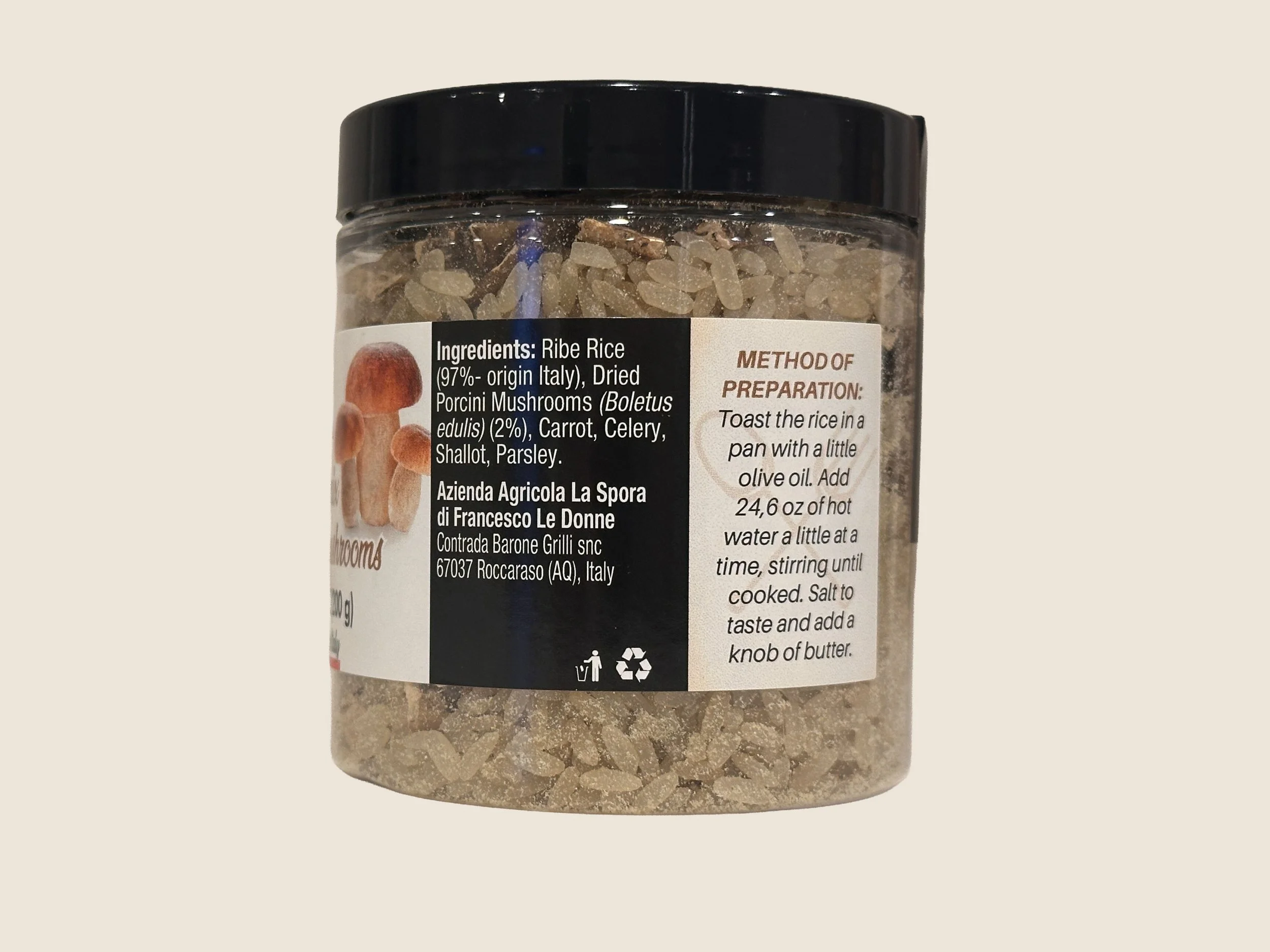 Creamy porcini risotto made with La Spora Risotto Mix, finished with Parmigiano-Reggiano