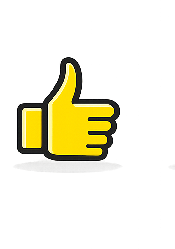 Yellow thumbs-up sign with black outline on a dark background.
