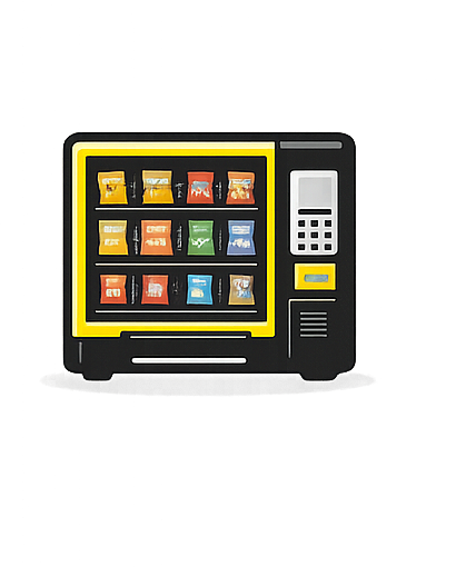 A vending machine stocked with various snack packets in different colors.