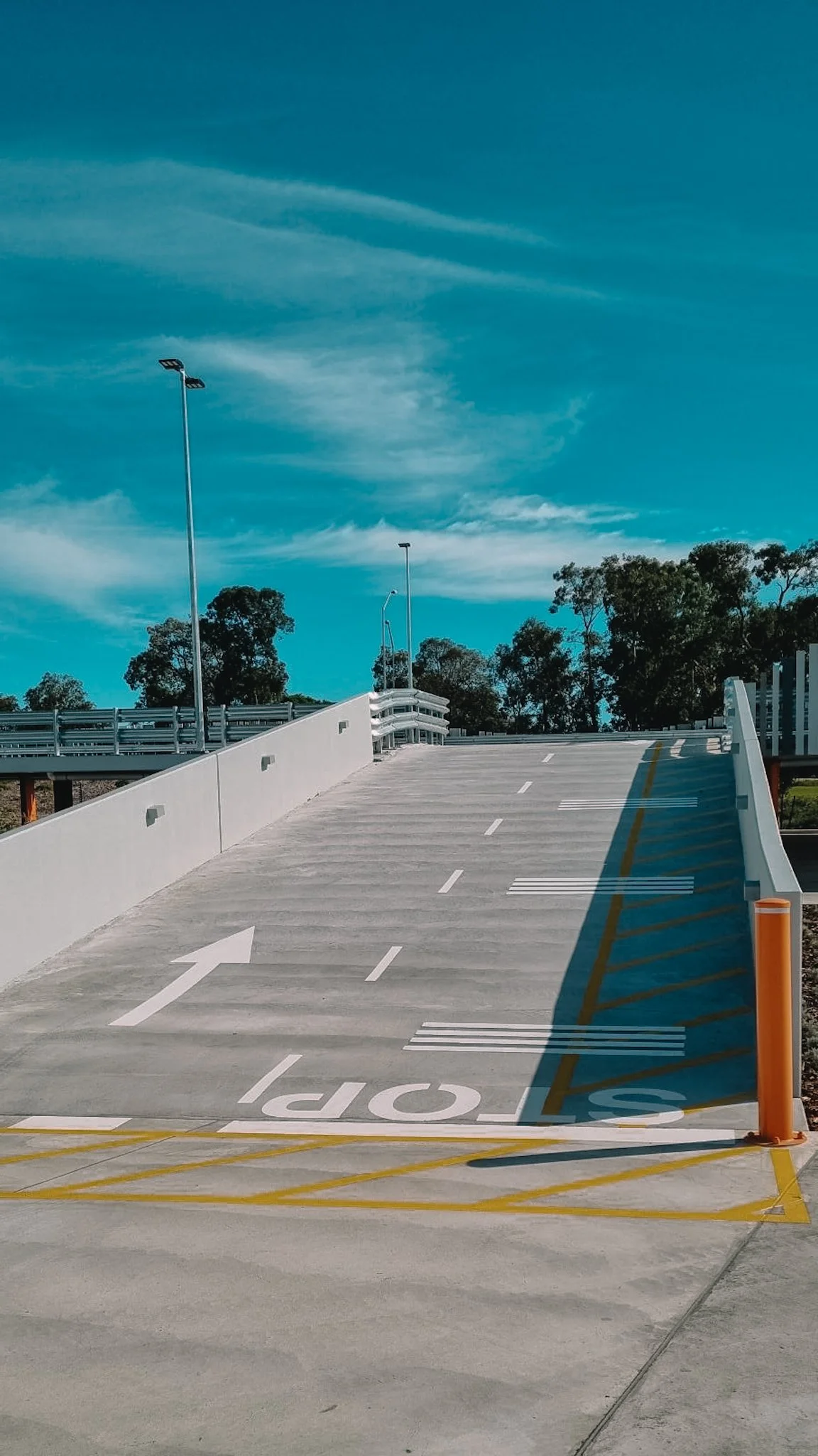 Parking Lot Ramp with Line Marking, Stop Line, Professional Line marking, Bollard