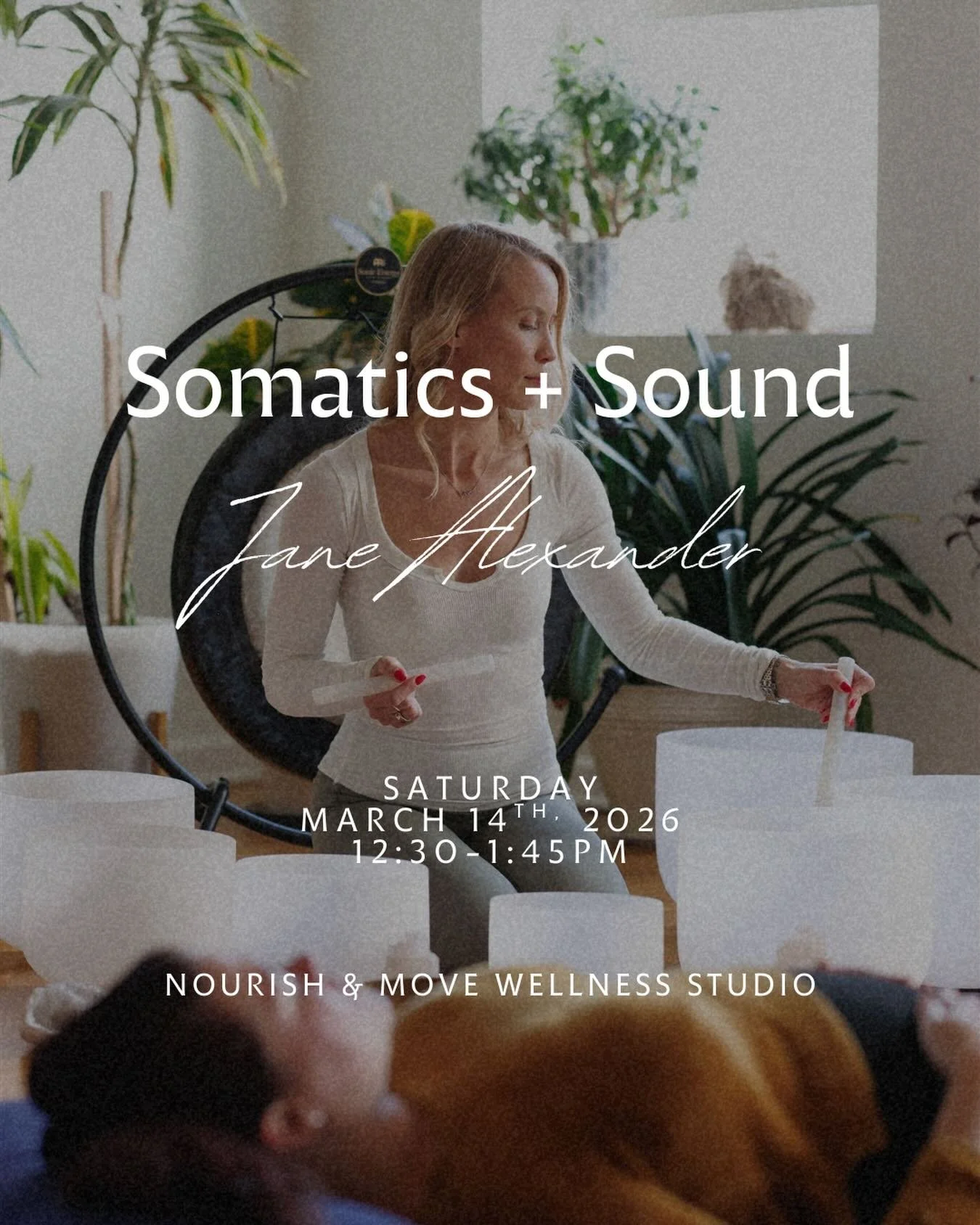 Join us for an afternoon of deep restoration and inner listening. ✨

In Somatics + Sound, Jane Alexander will guide you through gentle somatic movement designed to release stored tension in the body, followed by an immersive sound experience that inv