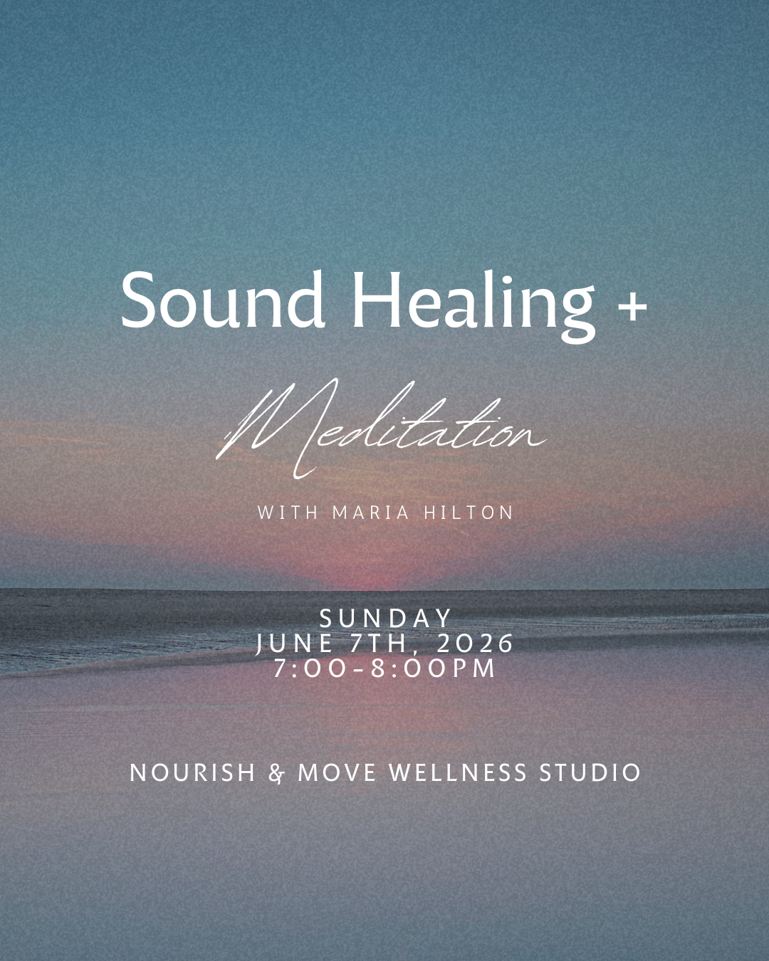 For this month's sound bath & meditation, Maria will focus on using the breath as a steady anchor for awareness. You’ll be invited to gently turn inward and follow the natural rhythm of your breath, helping to quiet the mind and settle the body. A si