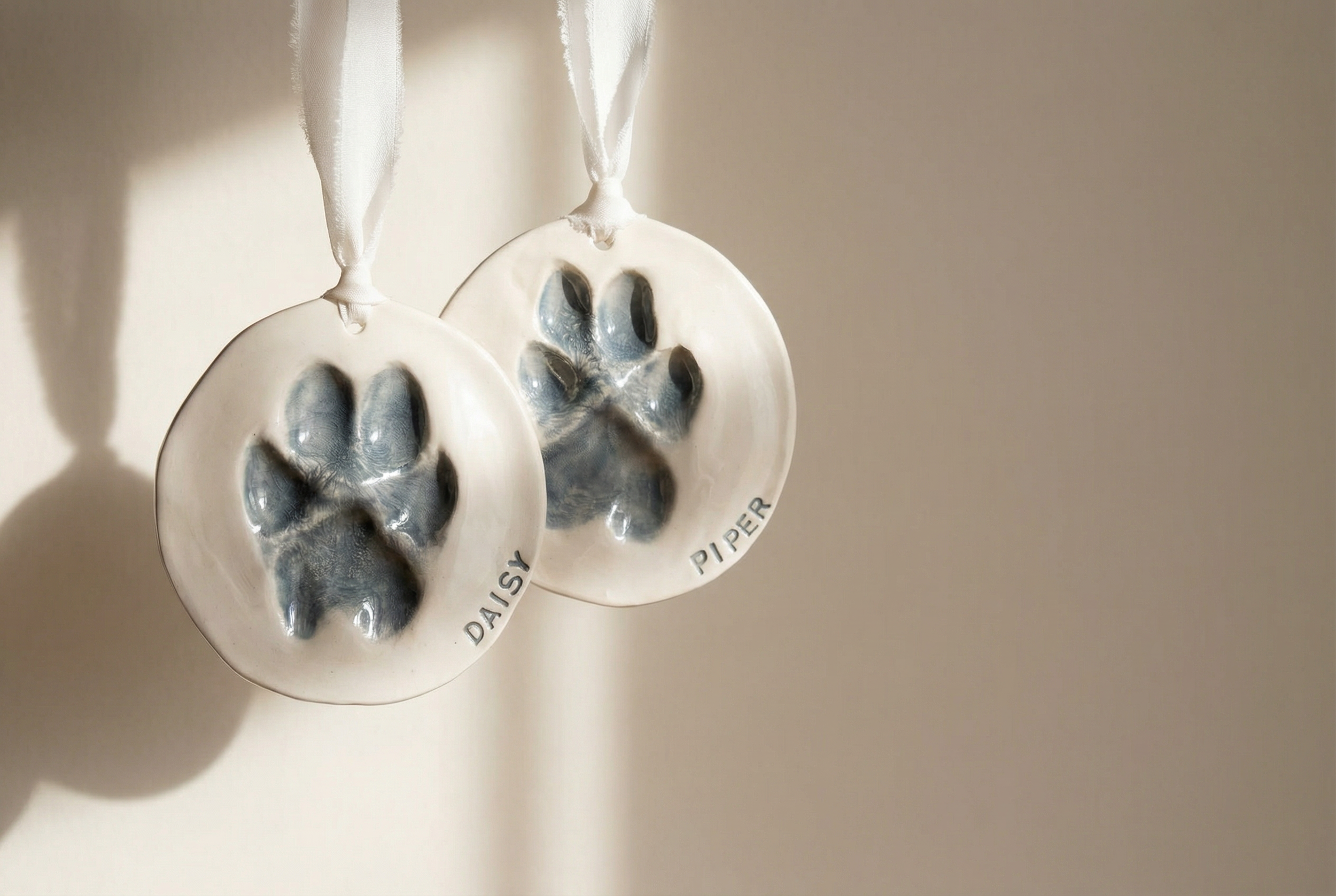 Firefly_GeminiFlash_Recreate the two attached 3-inch ceramic pet paw print disks hanging side by side usi 204160.png