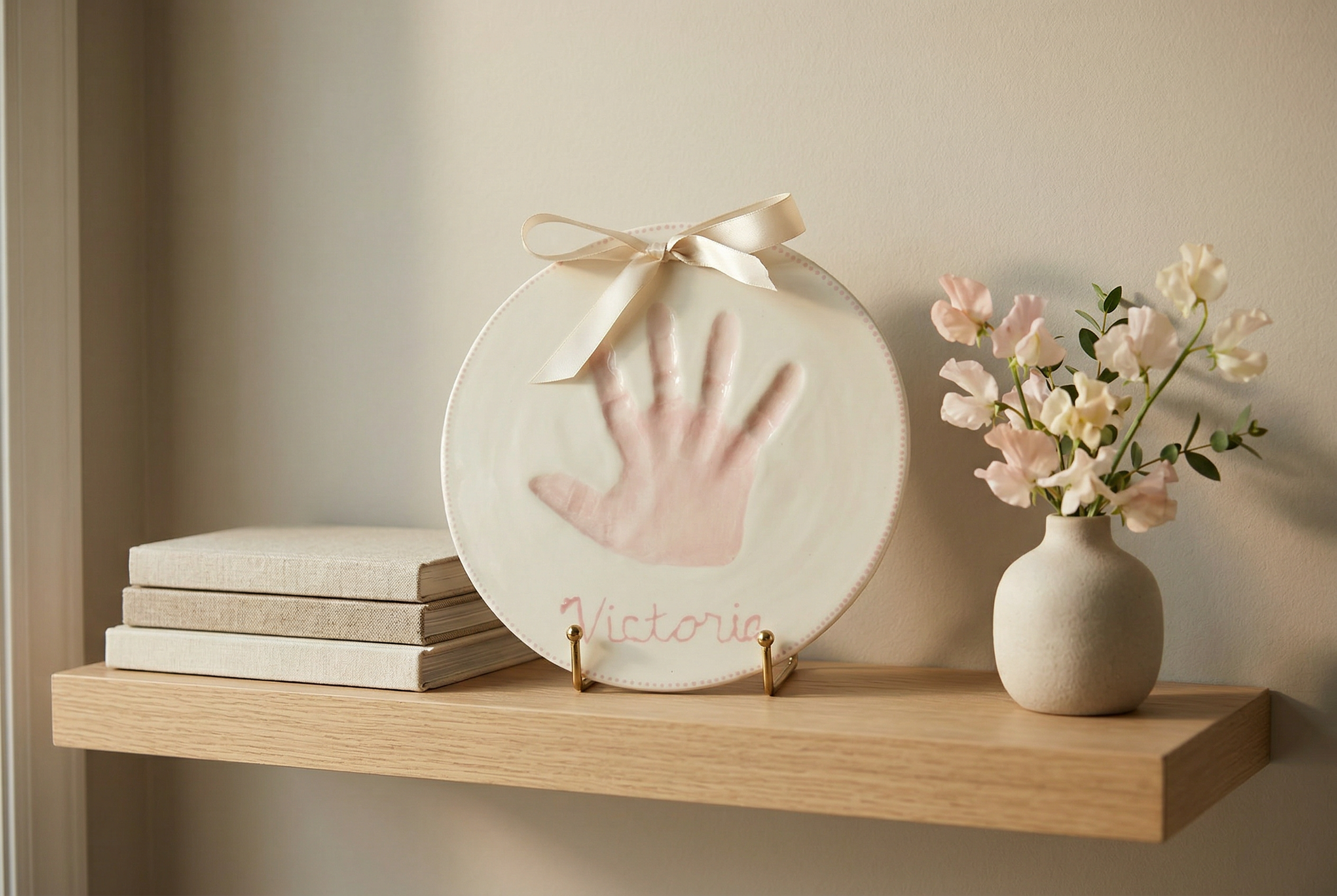 Firefly_GeminiFlash_Using the attached 10-inch ceramic handprint plate (name “Victoria”) as the exact pro 205653.png