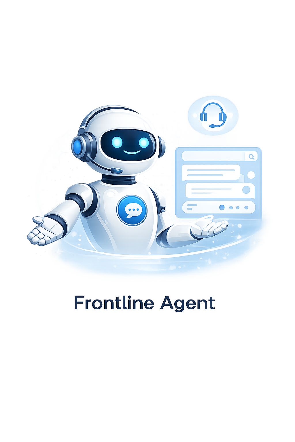Frontline Agent berbasis AI yang melayani percakapan pelanggan secara otomatis 24/7 melalui platform omnichannel untuk customer support bisnis