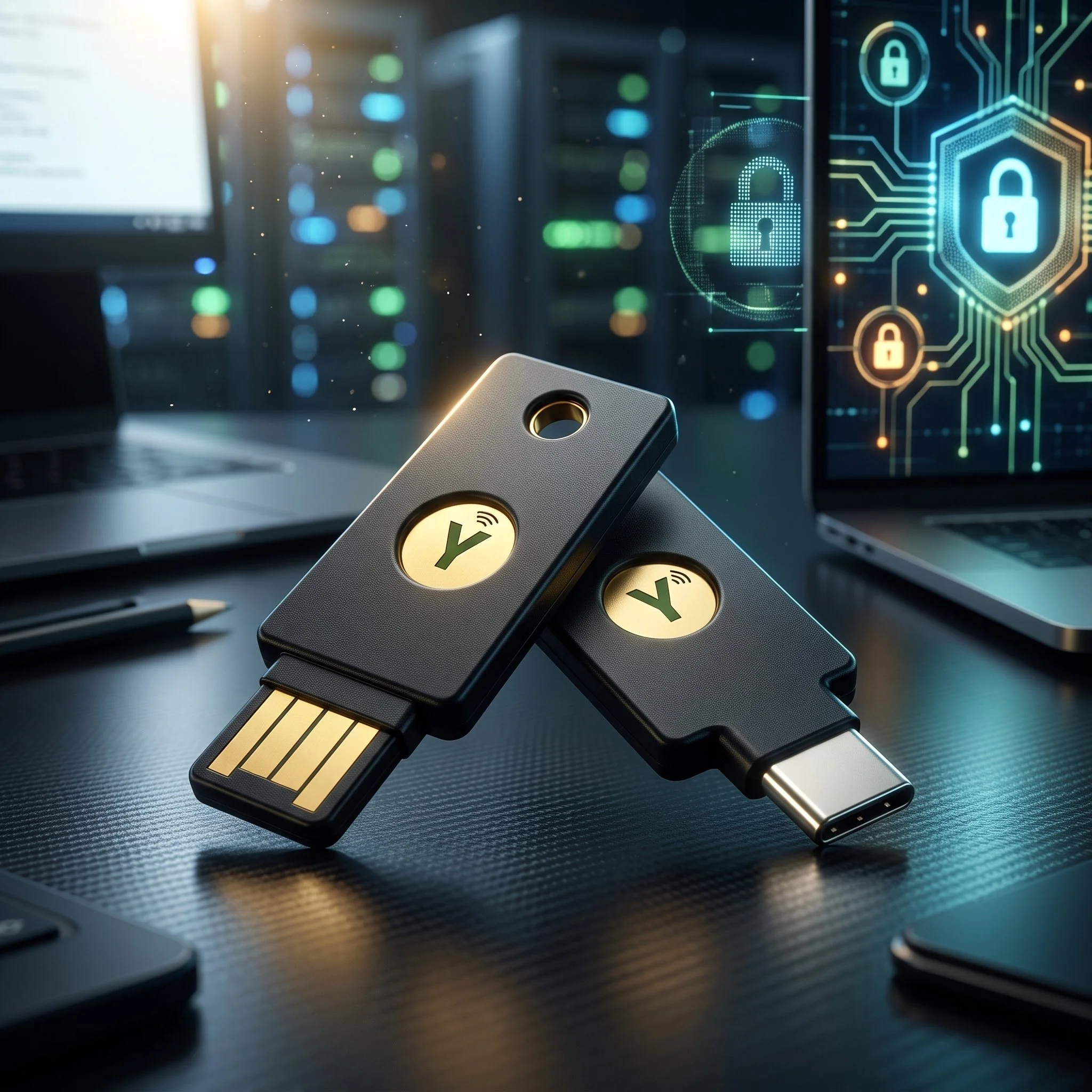 Kunci Keamanan Fisik (Hard Token) Yubikey USB-A dan USB-C untuk Autentikasi Dua Faktor (2FA) dan Perlindungan Akun