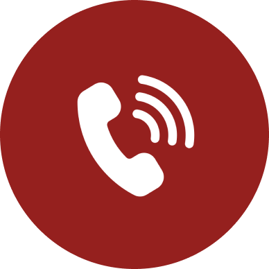 Phone receiver icon with sound waves, on a red circular background.