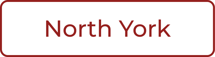 Text on a black background reads 'North York', bordered by a thin red line.