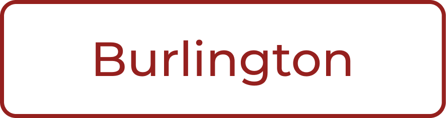 Burlington logo with black background and red border