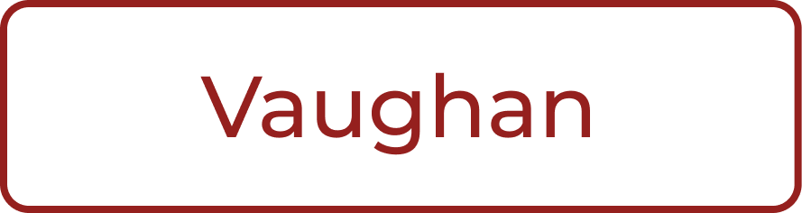 Black rectangular sign with red border and the word 'Vaughan' in red capitalized letters