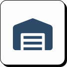 Icon of a storage unit or garage with a large door
