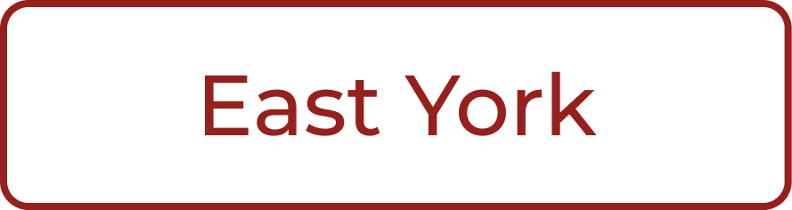Text image with a red border that says 'East York' in bold red letters.