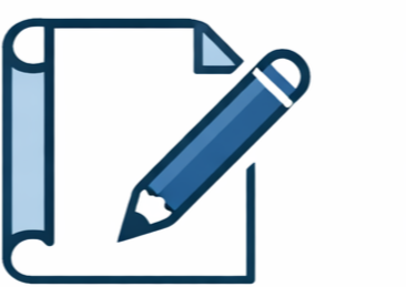Icon of a sheet of paper with a corner folded and a pen resting on it.