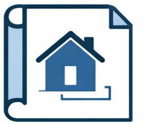 Icon of a house on a blueprint or architectural plan