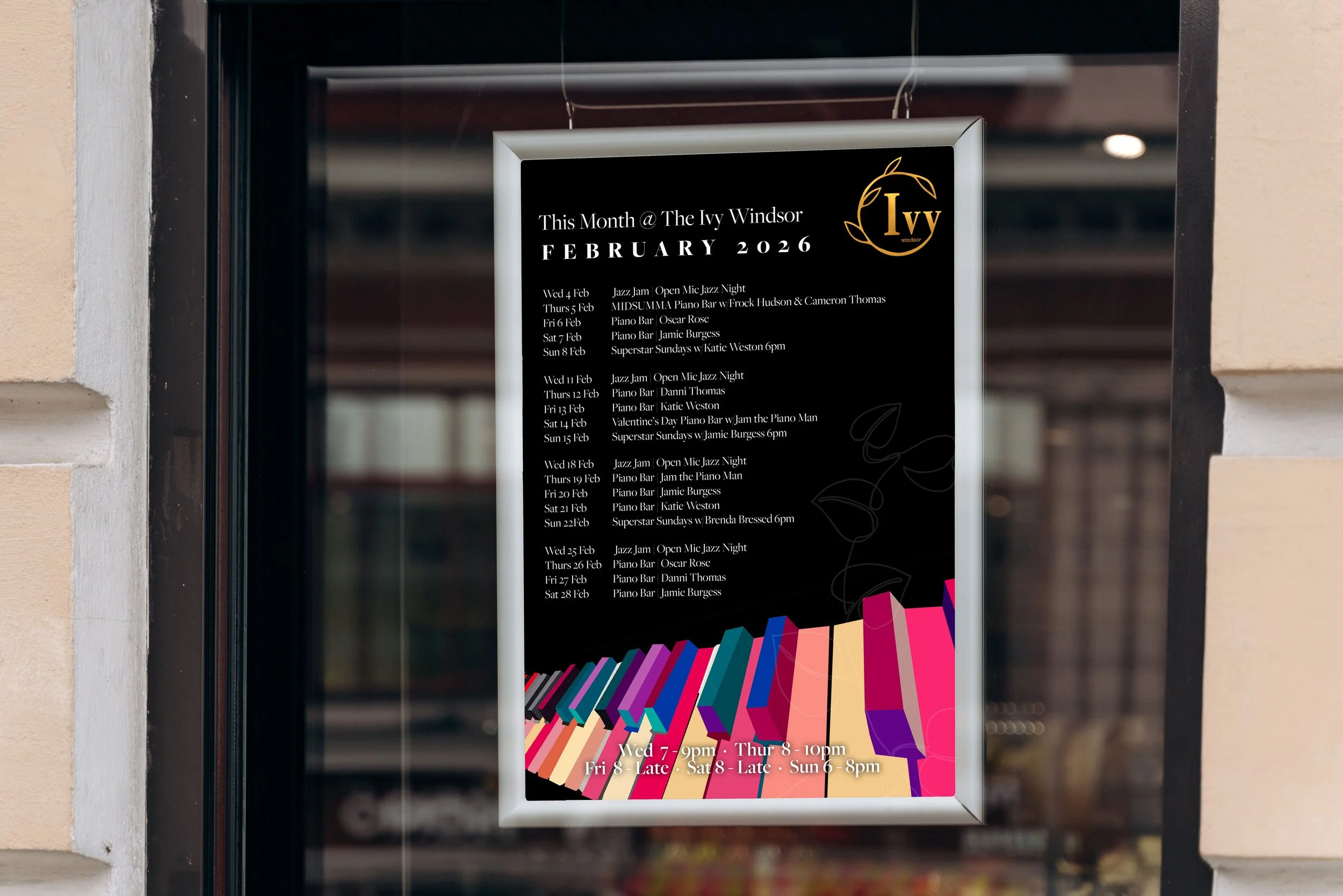 Event poster with colourful keyboard design element