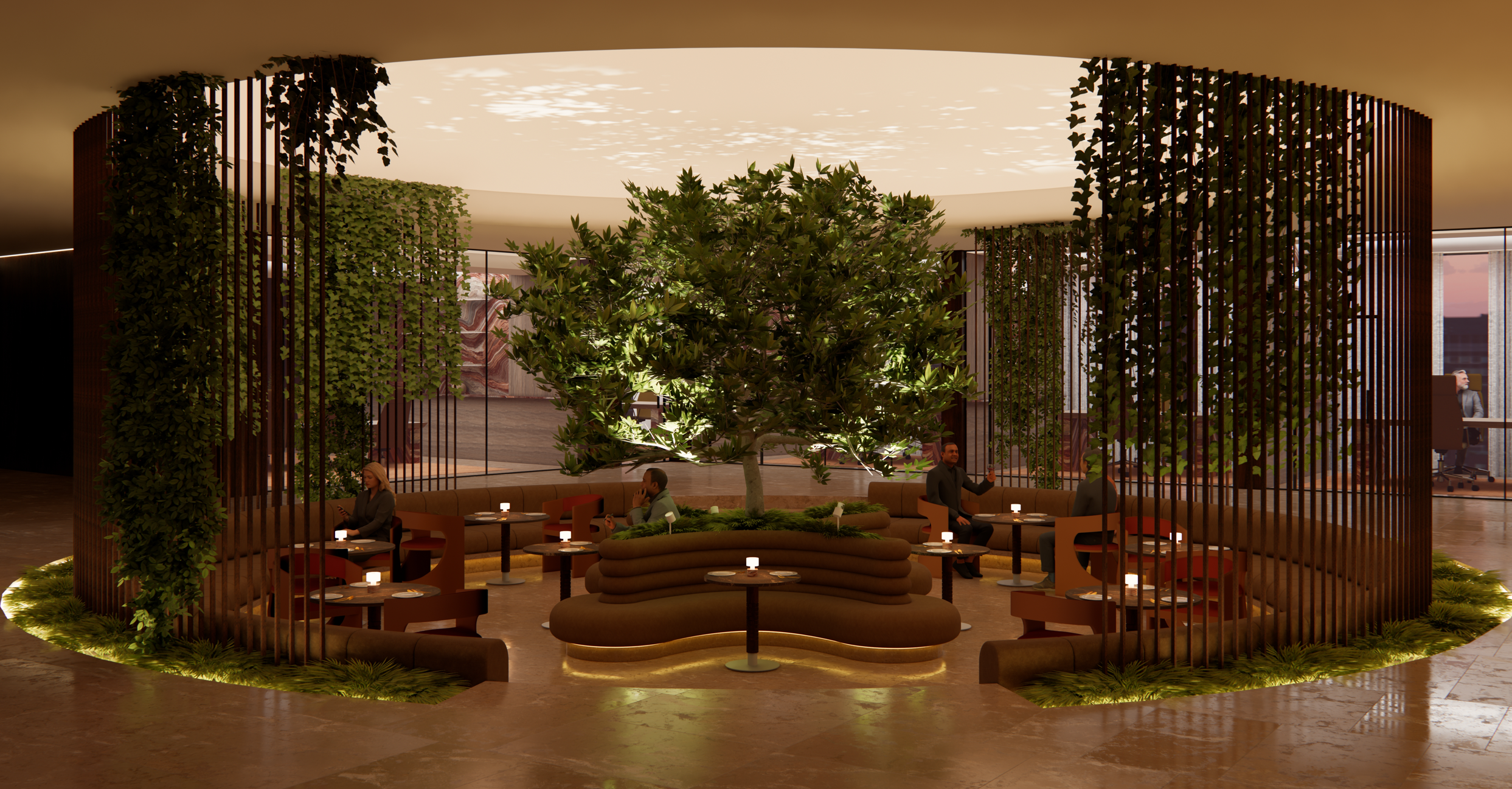 City Duplex proposes a bi-level hospitality ecosystem designed to operate in dual modes: focused productivity by day, social activation by night. Developed for Pullman Hotel Berlin Schweizerhof, the concept responds directly to weekday business funct