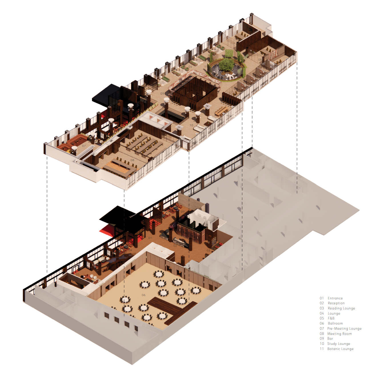 The strongest contribution is the duplex identity. Rather than creating a single-purpose meeting center, the project introduces a spatial framework that continuously adapts to shifting audiences and schedules. The Commons and Lounge pairing is both l