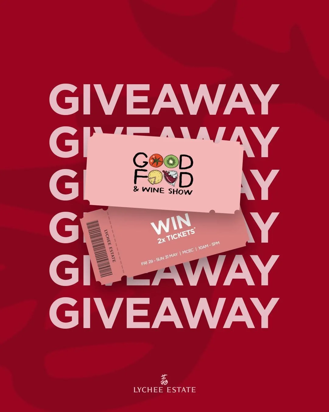 ✨GIVEAWAY✨⁠
⁠
We're giving away 2x tickets to @goodfoodwine Show Melbourne. Bring your favourite person and spend the day sipping, tasting and discovering some of Melbourne&rsquo;s best flavours. While you&rsquo;re there, stop by the Lychee Estate st