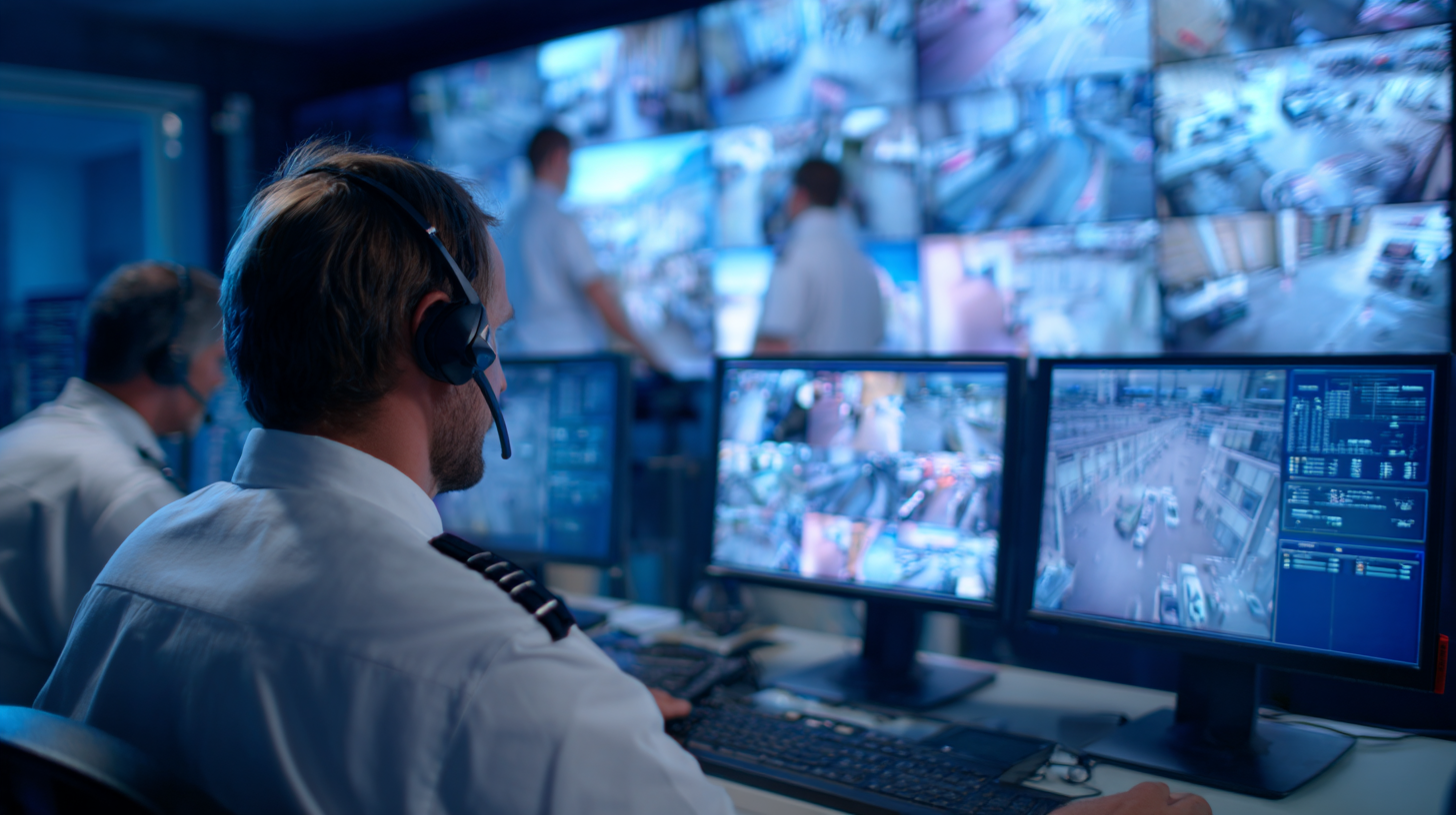 Salle de contrôle de surveillance avec plusieurs écrans affichant des flux vidéo de caméras de sécurité. Des solutions de vidéosurveillance performantes pour protéger vos sites et vos activités en Normandie - - Techniserv - Normandie