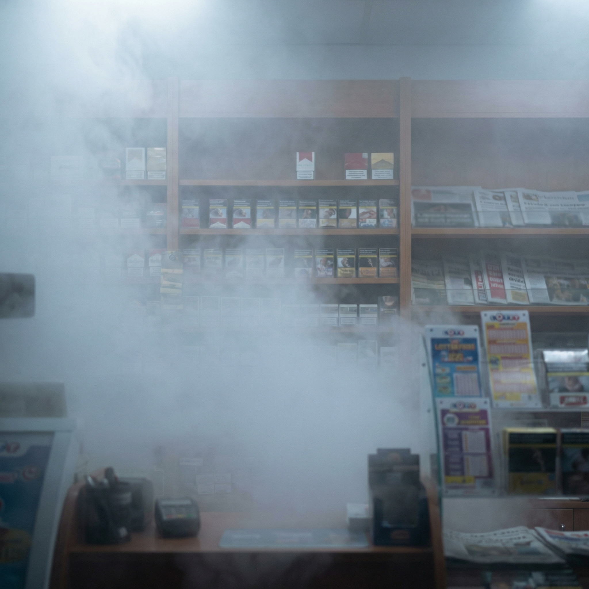 Un brouillard déclenché dans un bureau de tabac. Techniserv Normandie - Générateur de brouillard Bandit - Système d'alarme pour les professionnels