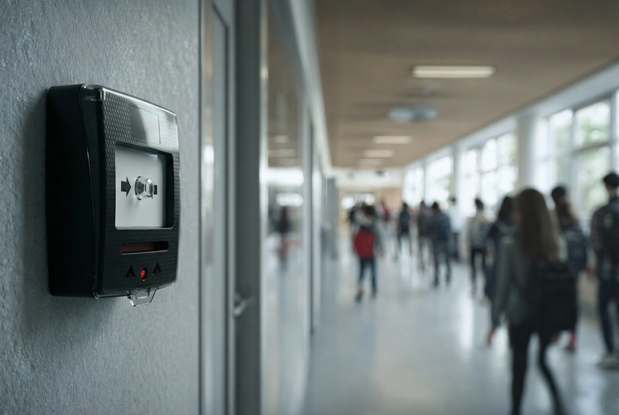 Déclencheur manuel d'alarme PPMS (Plan particulier de Mise en Sûreté) pour les établissements scolaires. Techniserv Normandie - Solutions de sécurité pour les établissements scolaires de Normandie.