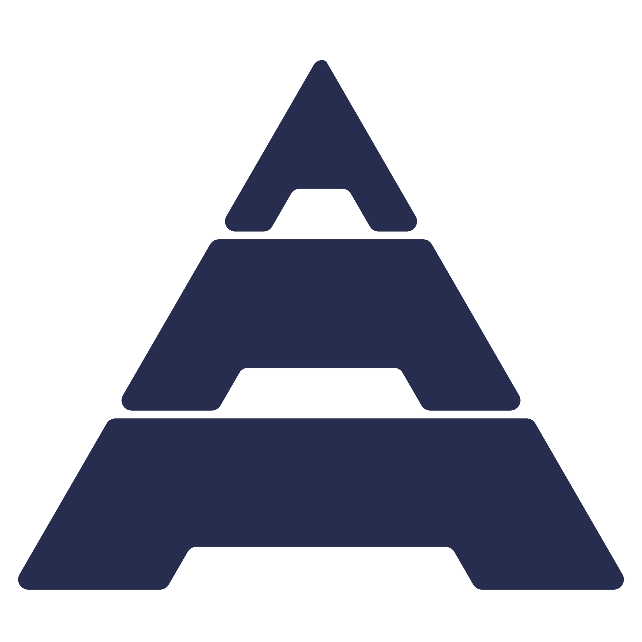 Icon of a pyramid-shaped structure with four stacked steps in dark blue on a black background.