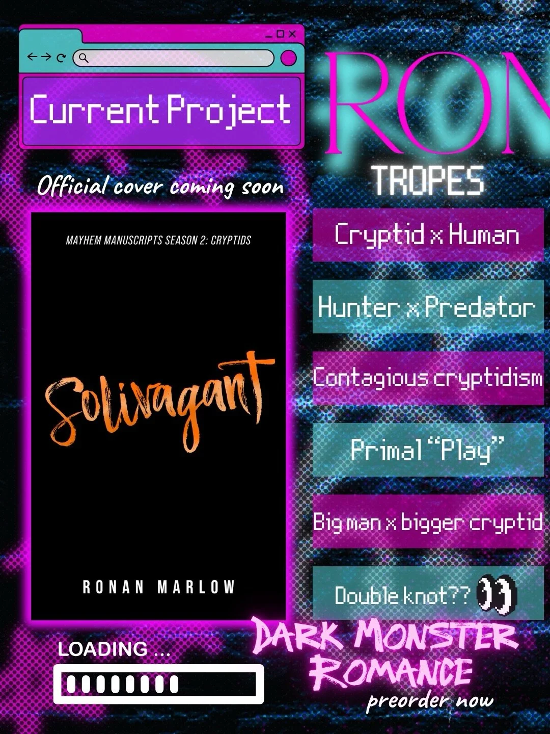 Current Project: 🌲🌳🪓Solivagant 🌲🪾🌳

Trope reveal 👀 

More details coming soon