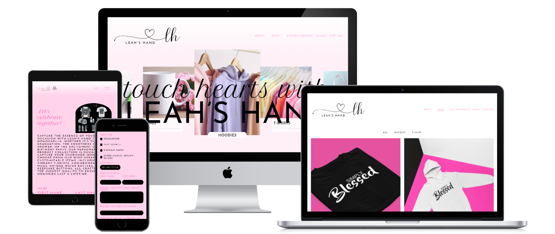 Leah's Hand - E-commerce website for a custom gifts and apparel shop.