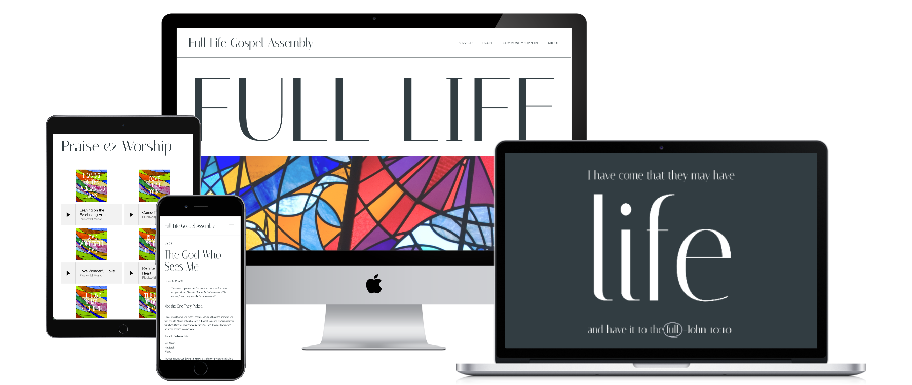 Full Life Gospel Assembly - Minimal editorial church website. 