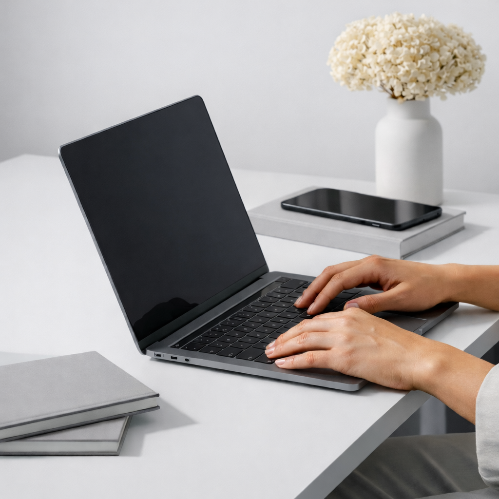 Online-MPU-Beratung: strukturierte Vorbereitung am Laptop in ruhiger Arbeitsumgebung