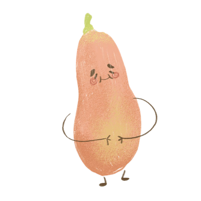 A cartoon potato with arms, smiling face, and small legs, standing in front of a yellow background.