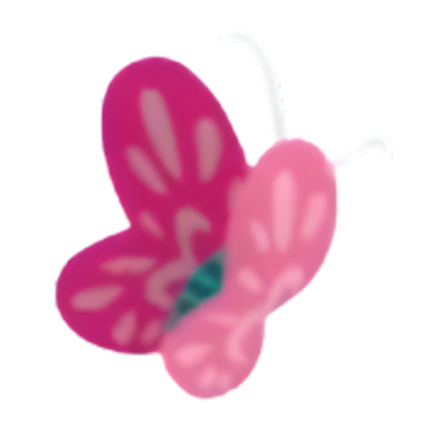 Pink butterfly toy with white antennae and purple and blue details.