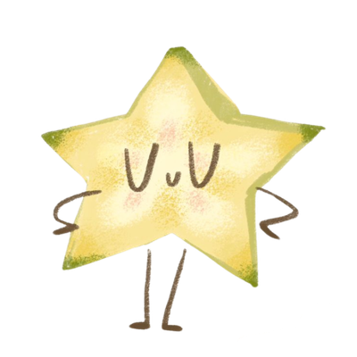 A cartoon star with a pale yellow and green gradient, smiling face with closed eyes, and black arms and legs, standing alone.