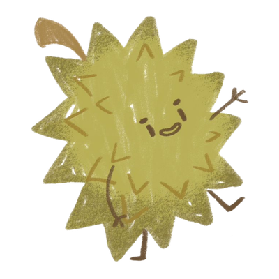 Cartoon illustration of a smiling, spiky yellow creature with bunny ears and arms.