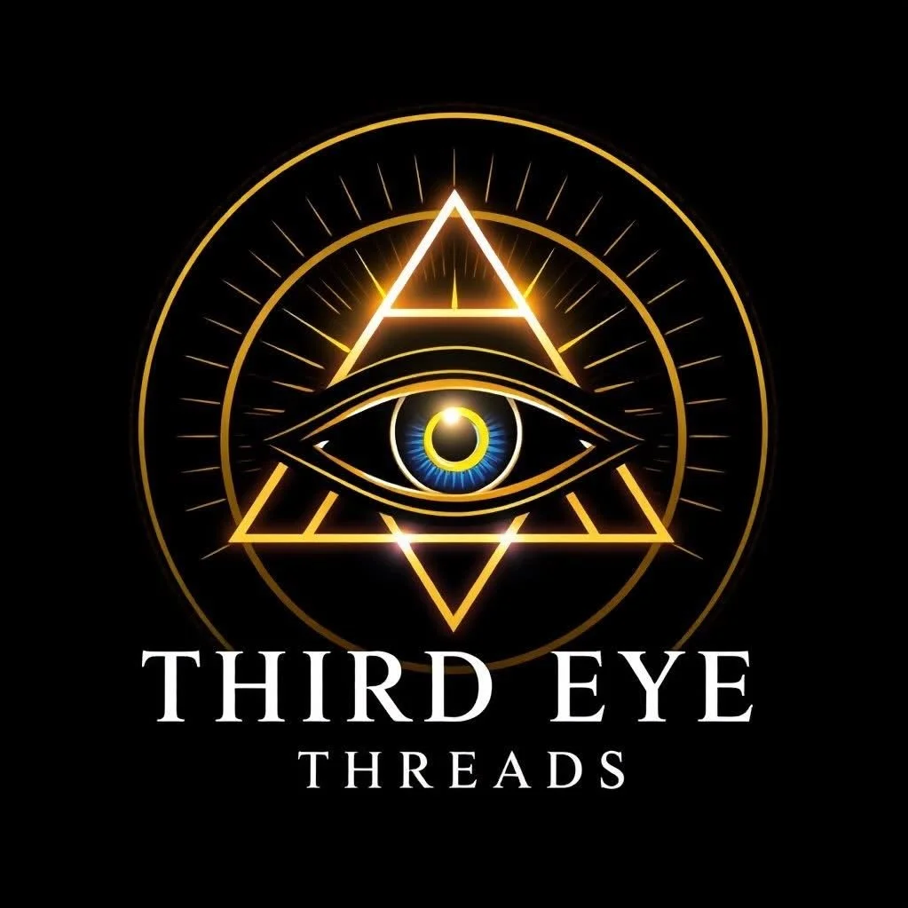 Logo with a central eye surrounded by a geometric design, with the words 'Third Eye Threads' below.