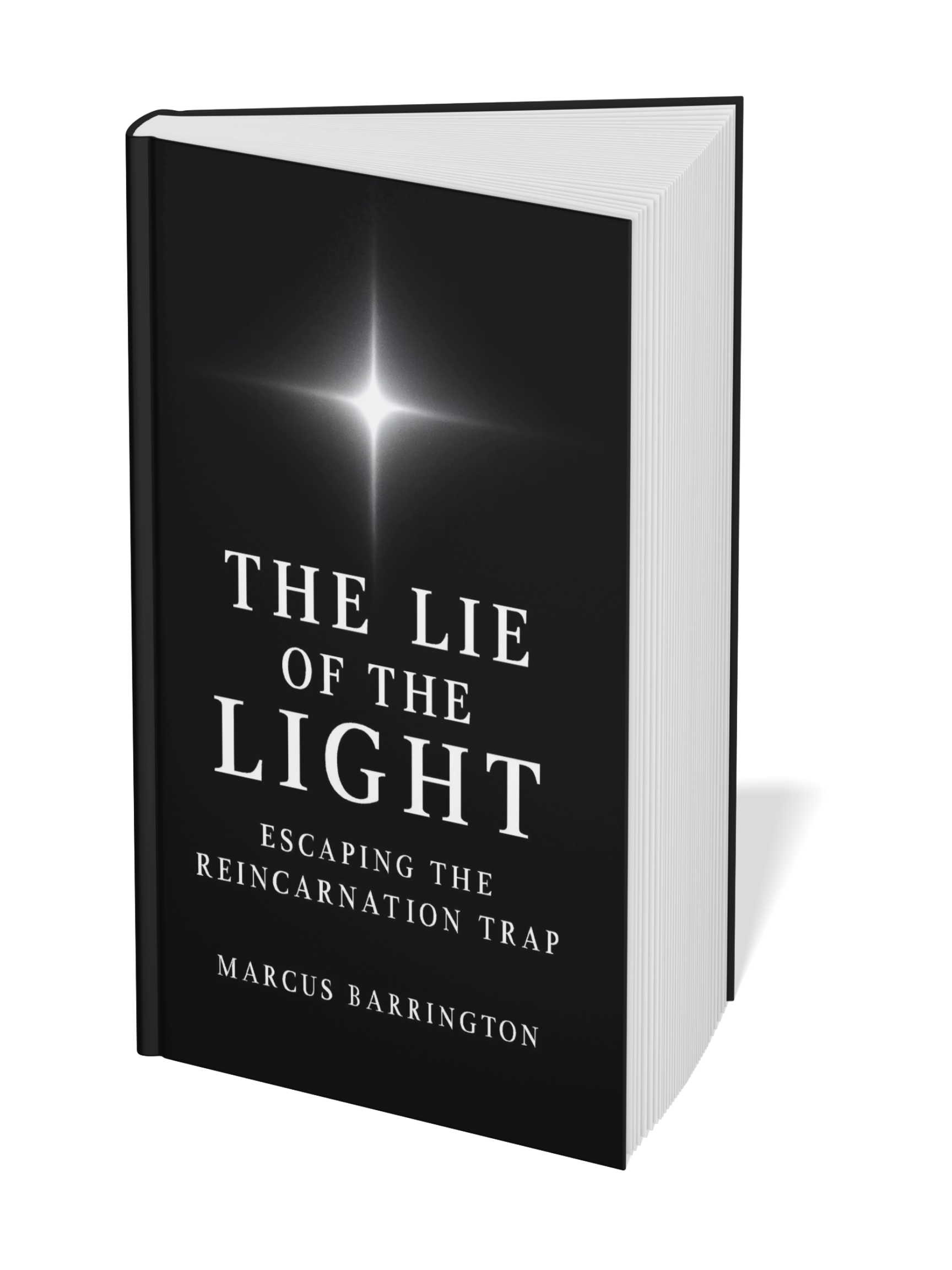 The cover of a book titled 'The Lie of the Light' by Marcus Barrington, featuring a black background with a bright star or light