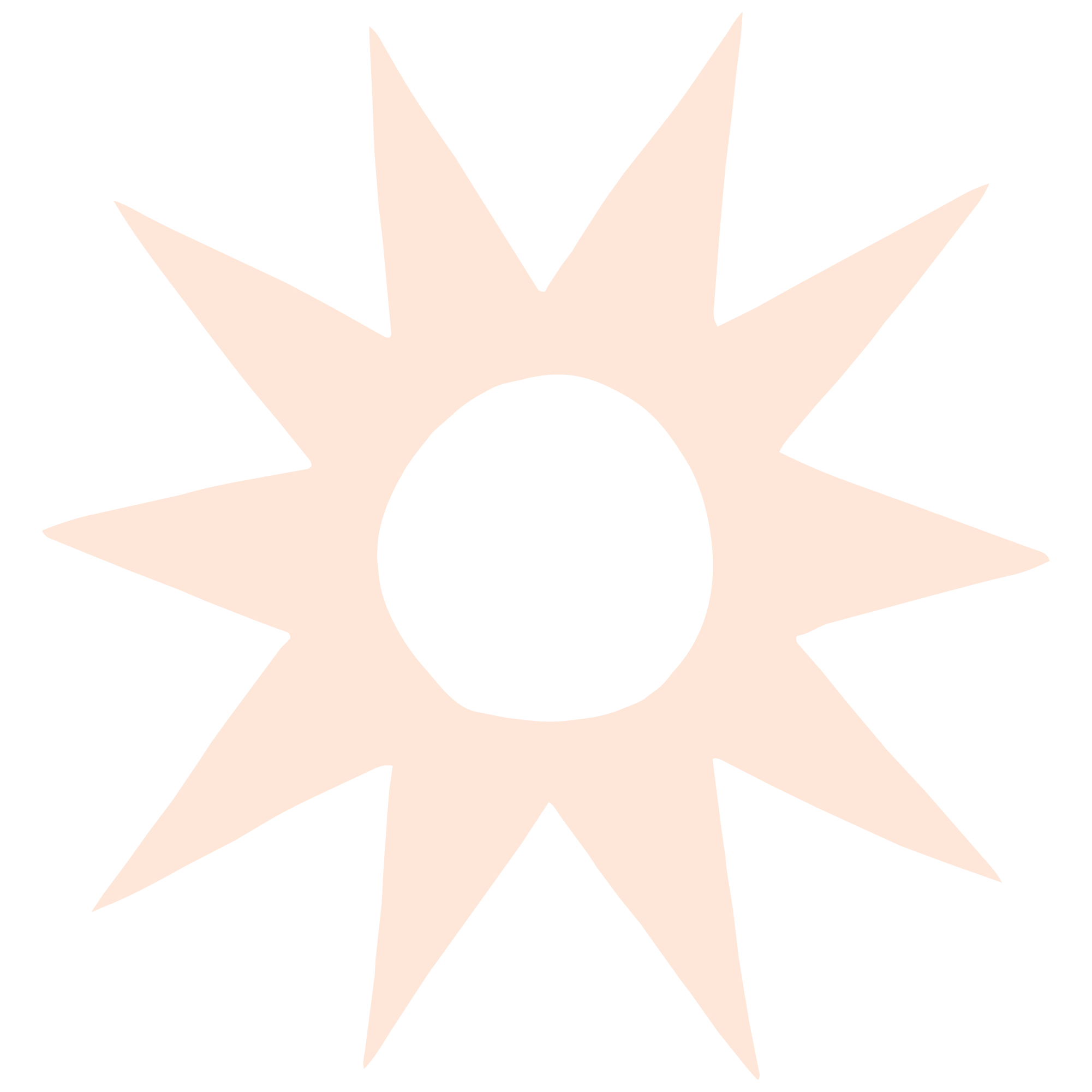Stylized star with a circular hole in the center, with sharp, pointed edges extending outward in shades of pale pink and black.