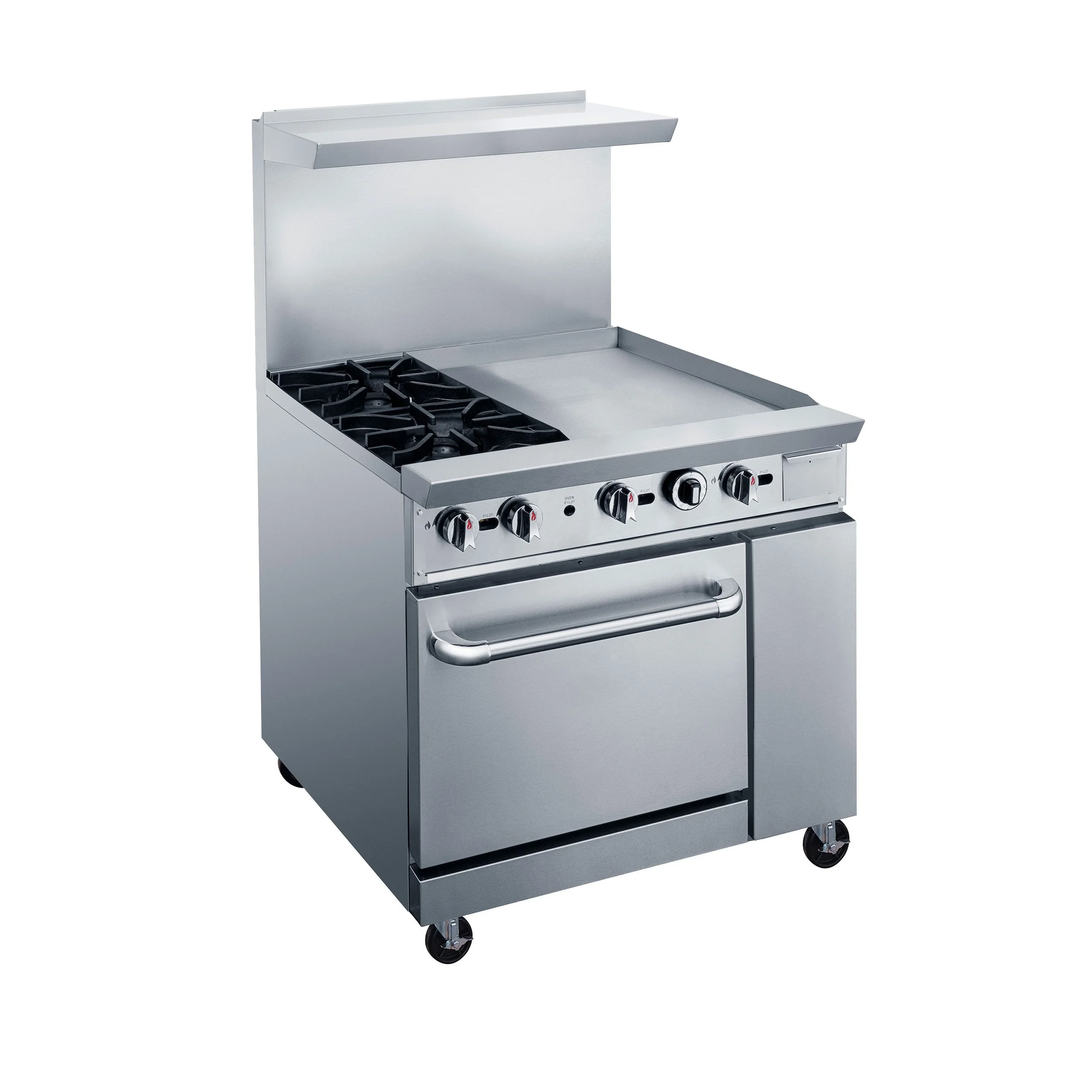 ChefAAA - ACR36-2B24GM, Commercial 36" Oven Range Two Open Burners 24" Griddle Natural Gas