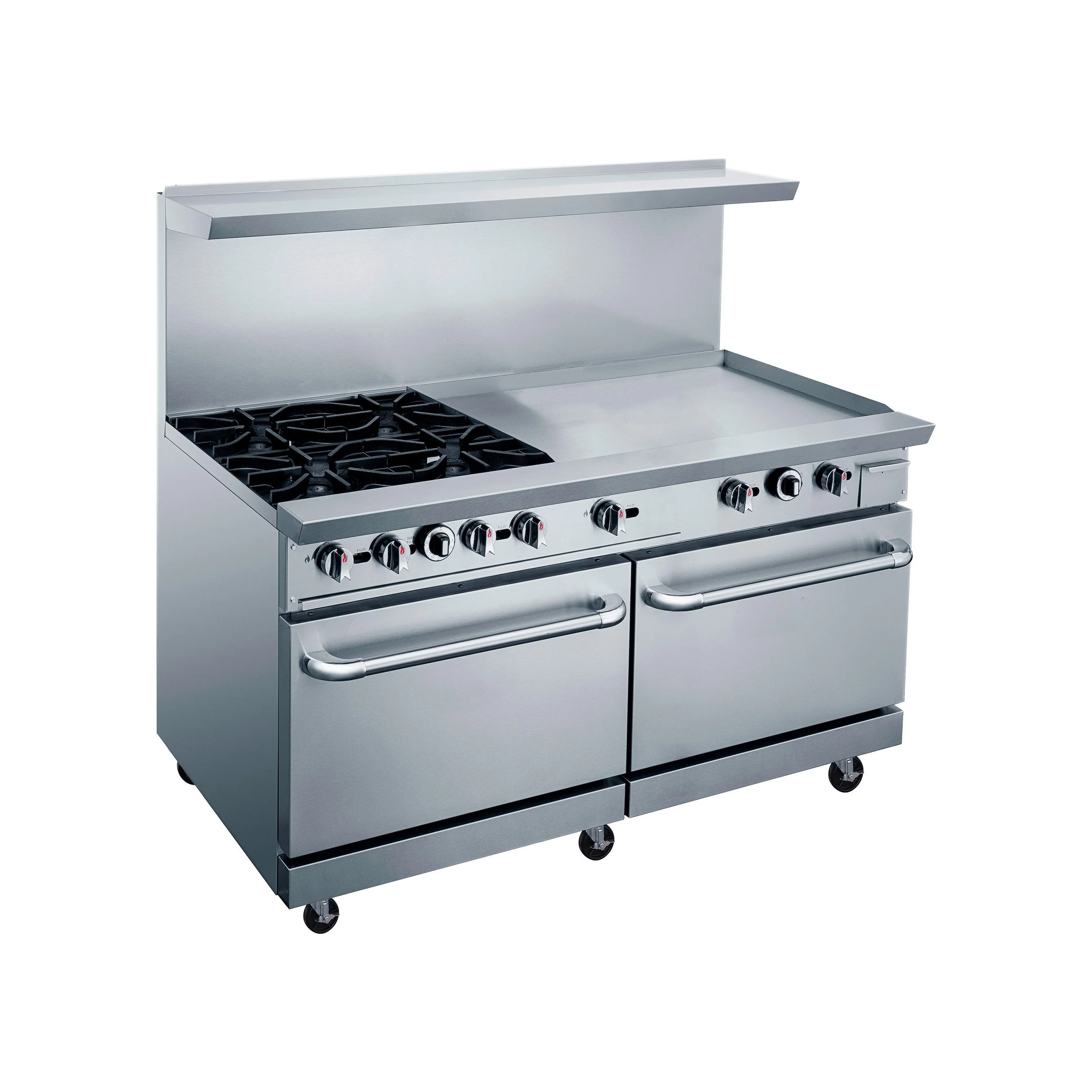 ChefAAA - ACR60-4B36GM, Commercial 60" Oven Range Four Open Burner with 36" Griddle Natural Gas