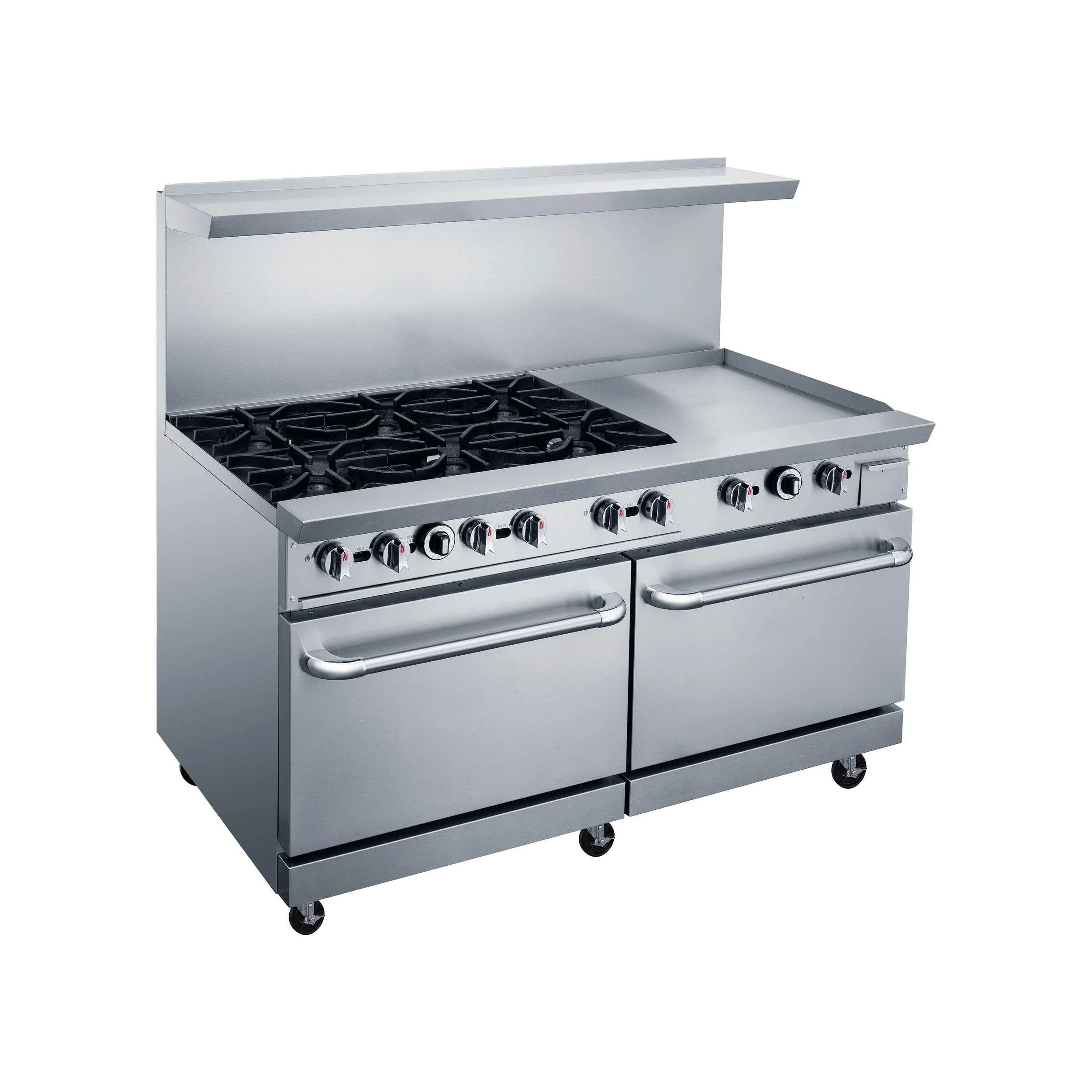 ChefAAA - ACR60-6B24GM, Commercial 60" Oven Range Six Open Burner with 24" Griddle Natural Gas