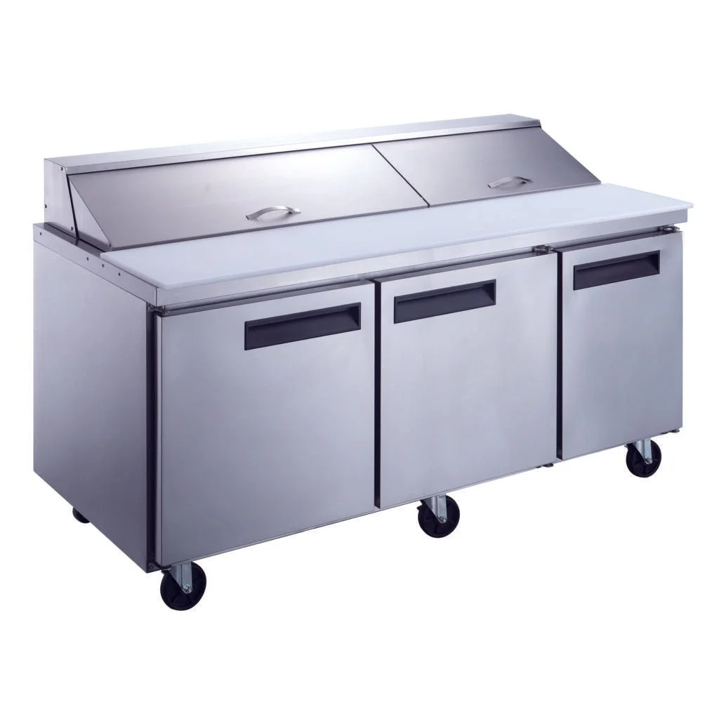 ChefAAA - ASP72-18-S3 3-Door Commercial Food Prep Table Refrigerator in Stainless Steel