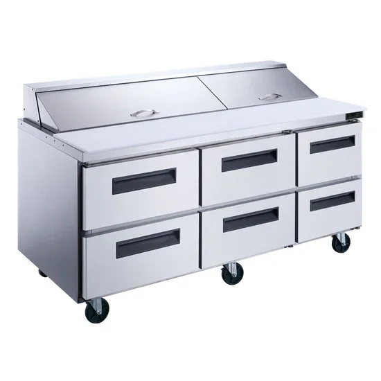 ASP72-18-D6 6-Drawer Commercial Food Prep Table Refrigerator in Stainless Steel