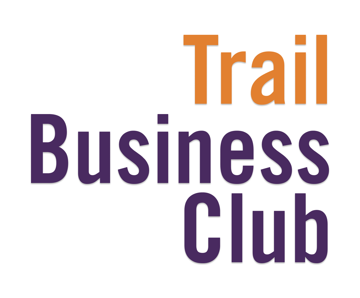 Logo du club d'affaires Trail Business Club avec le nom en lettres rouges, violettes et noir