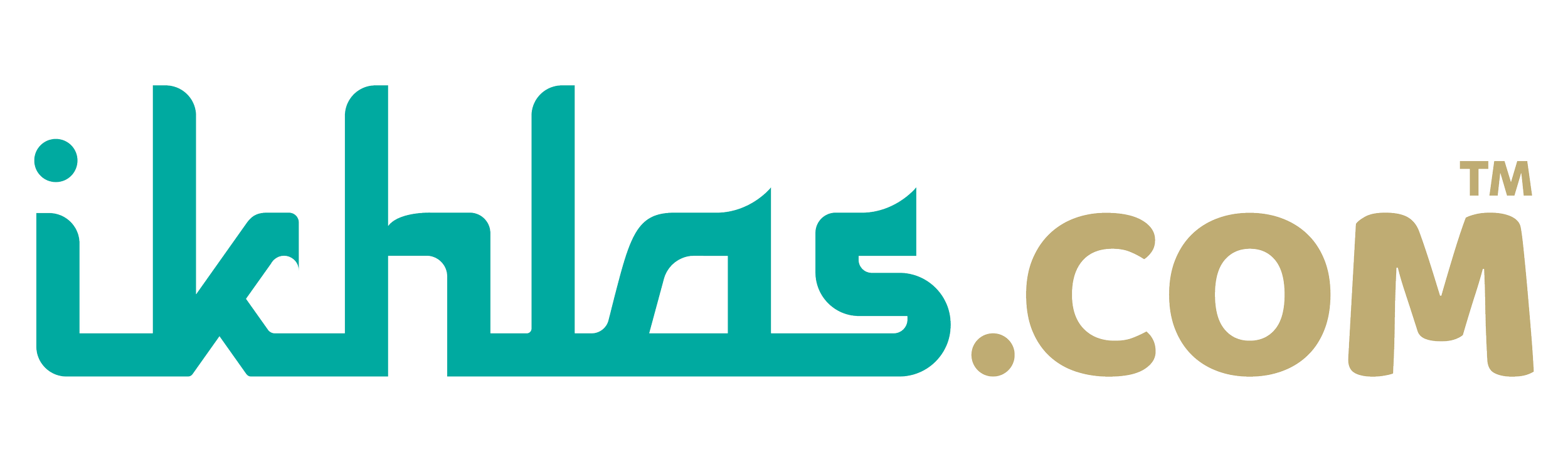 Logo of ikhlas.com with stylized text in teal and beige colors.