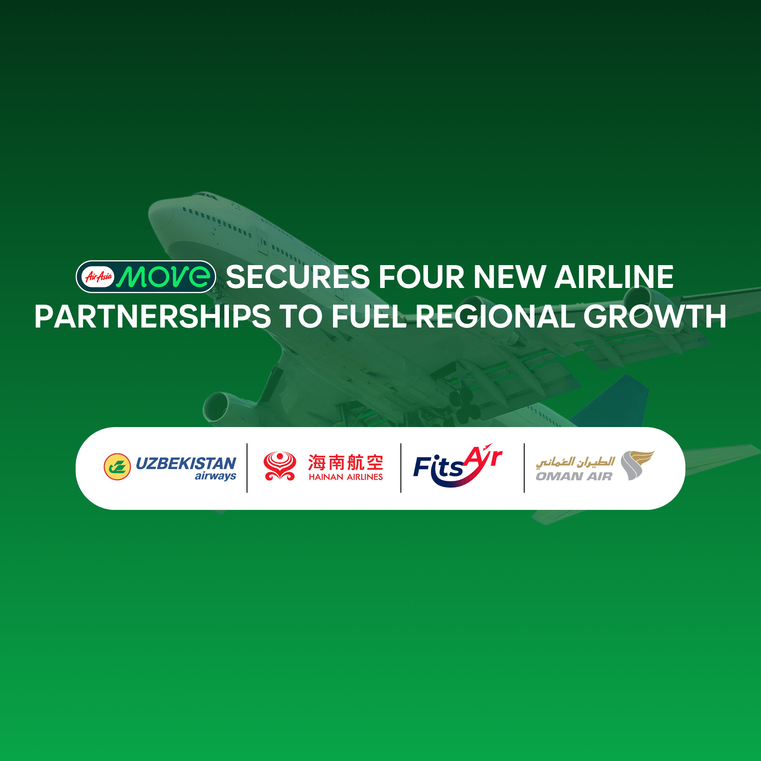AirAsia MOVE tambah empat rakan kongsi penerbangan langsung baharu pada suku kedua 2026: Oman Air, Uzbekistan Airways, FitsAir &amp; Hainan Airlines